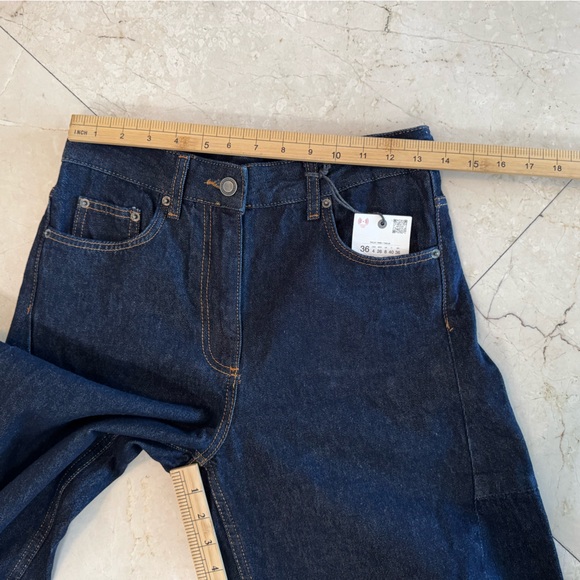 ZARA Wide Leg Dark Blue High-Waist Jeans - Picture 4 of 8